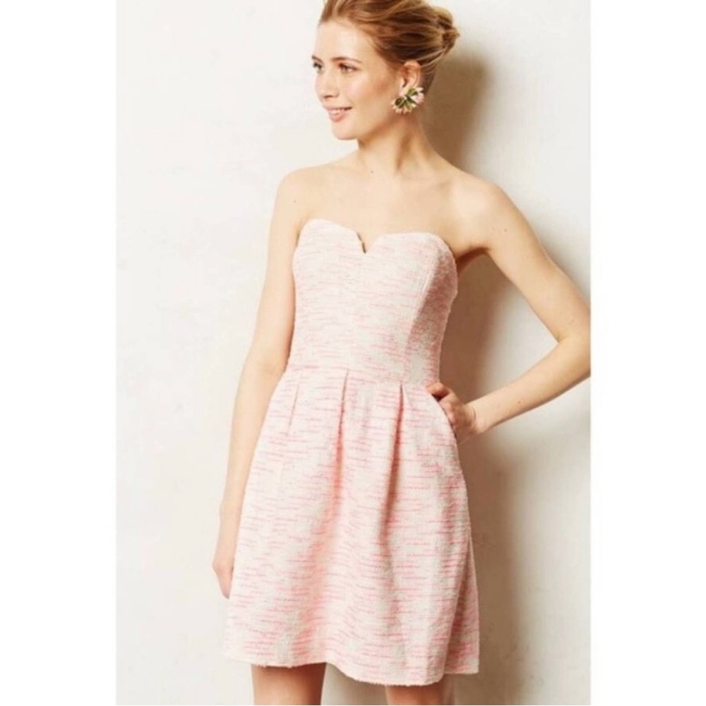 Stand out in this Anthropologie Pink strapless dress (size 2). Only worn 1x.